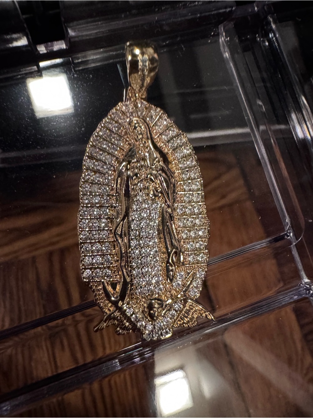Gold-Tone Pave Crystal Virgin Mary Pendant Necklace